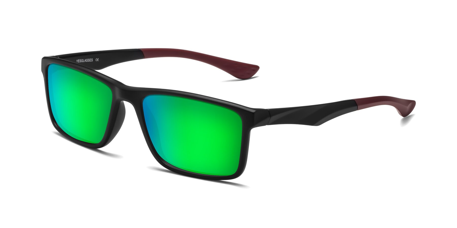 Angle of Engineer in Matte Black-Wine with Green Mirrored Lenses