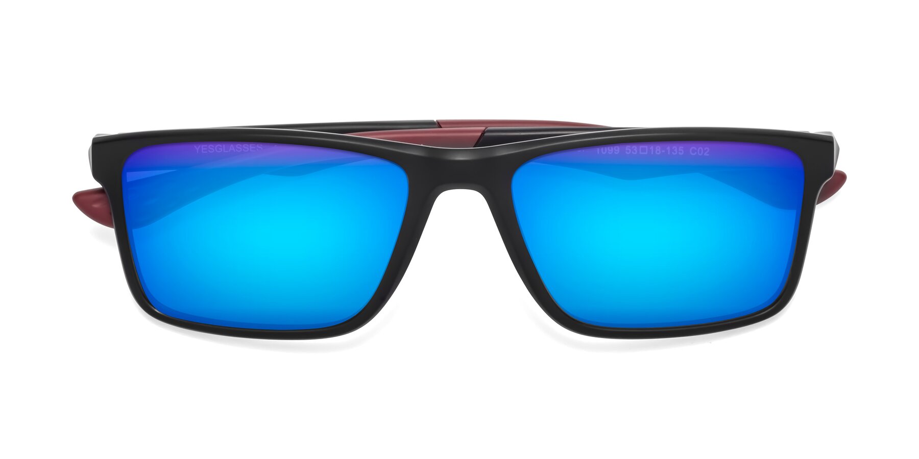 Folded Front of Engineer in Matte Black-Wine with Blue Mirrored Lenses