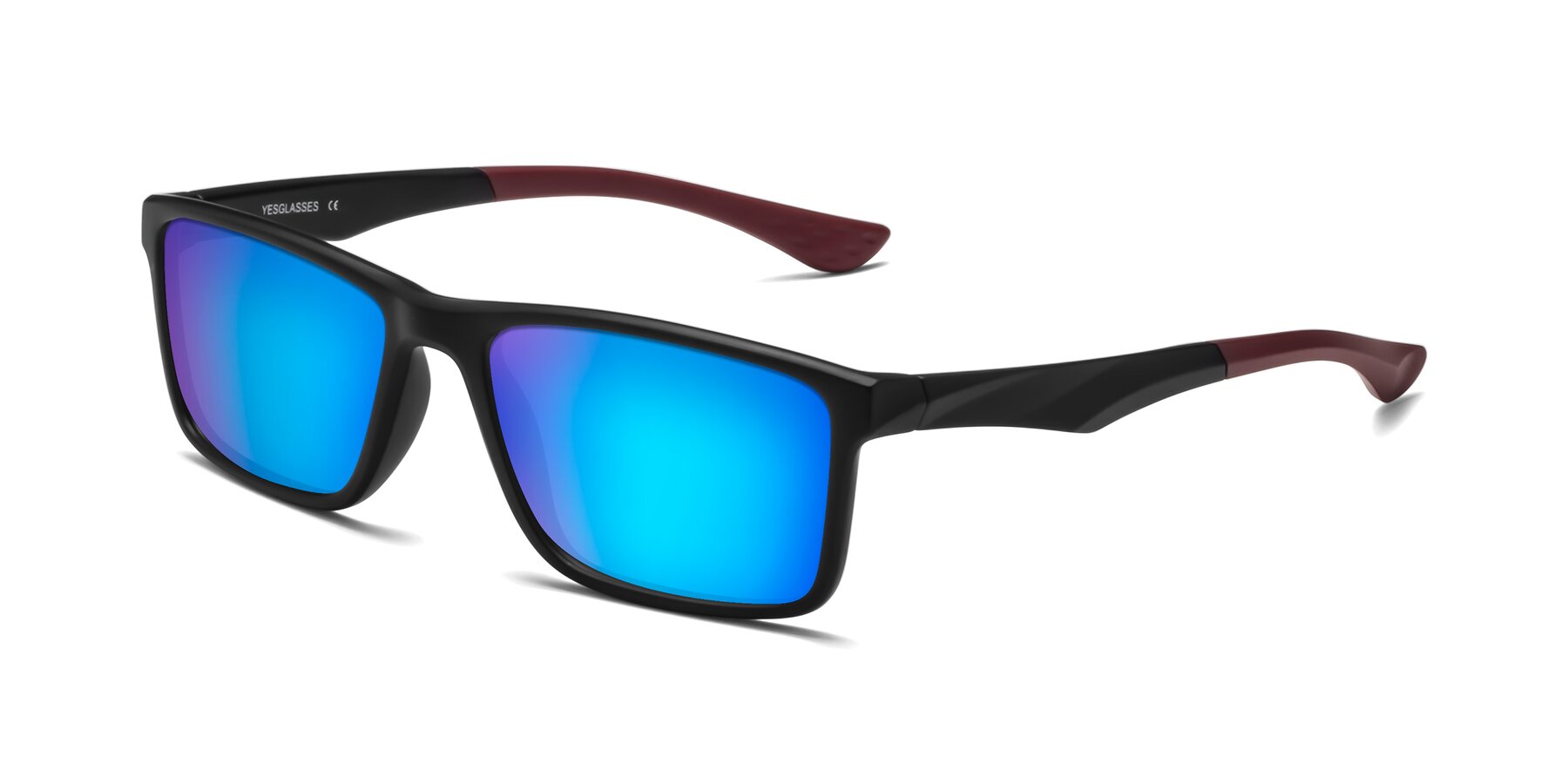Angle of Engineer in Matte Black-Wine with Blue Mirrored Lenses