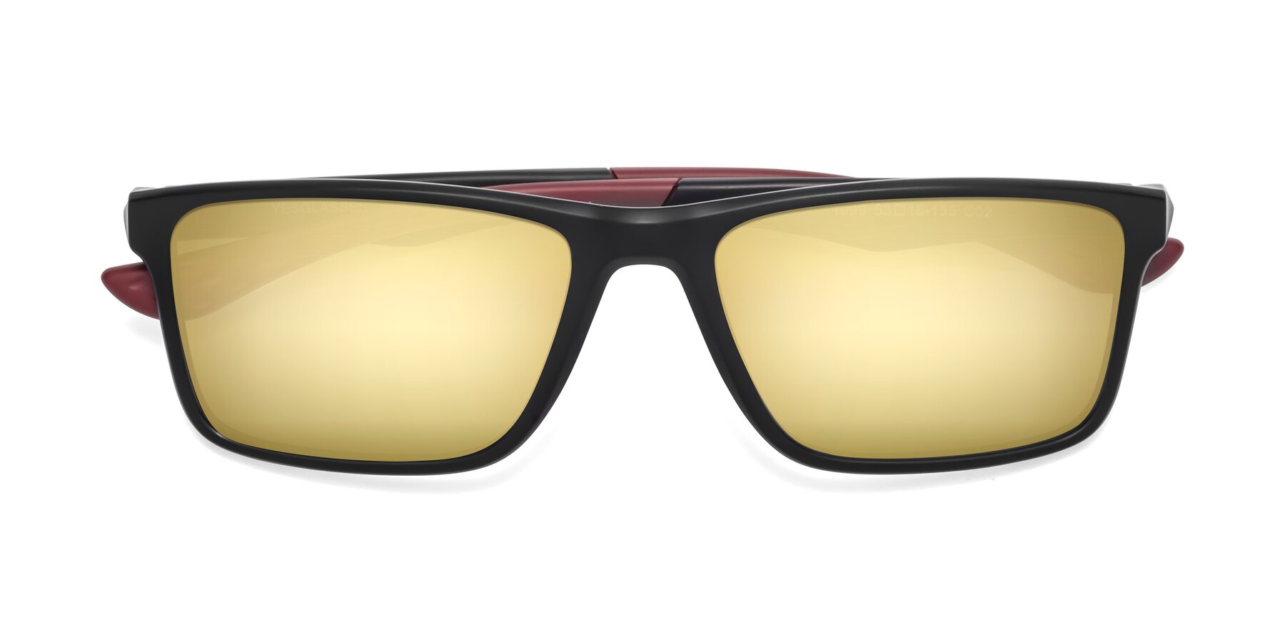 Folded Front of Engineer in Matte Black-Wine with Gold Mirrored Lenses