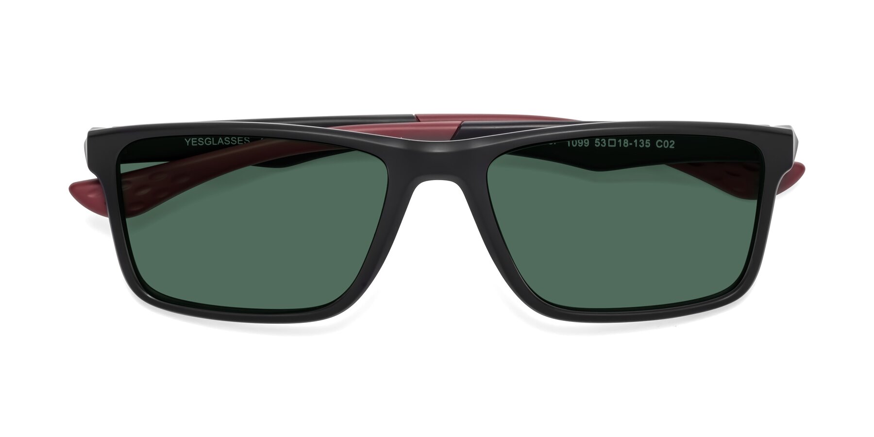 Folded Front of Engineer in Matte Black-Wine with Green Polarized Lenses