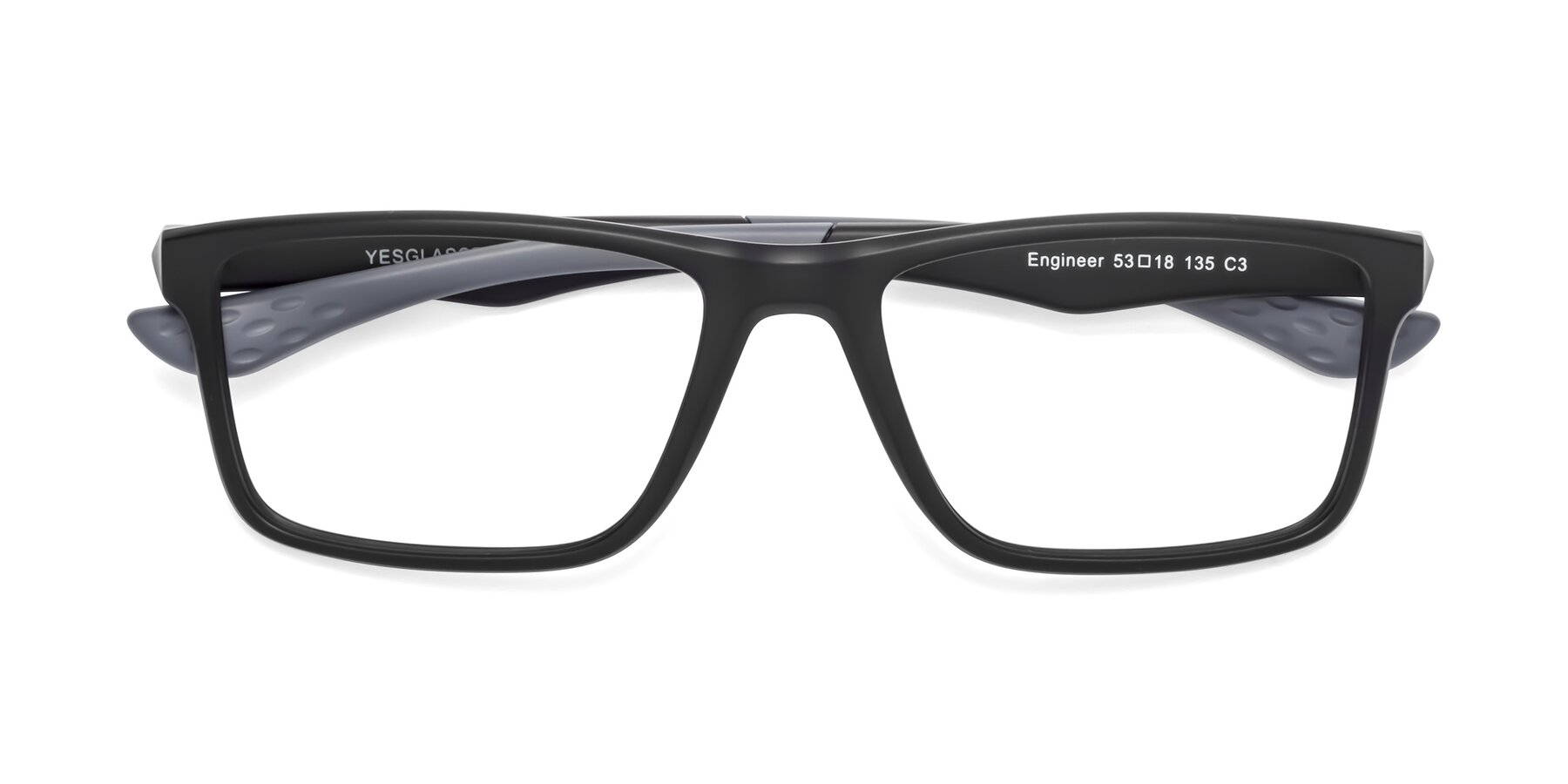 Folded Front of Engineer in Matte Black-Gray with Clear Reading Eyeglass Lenses