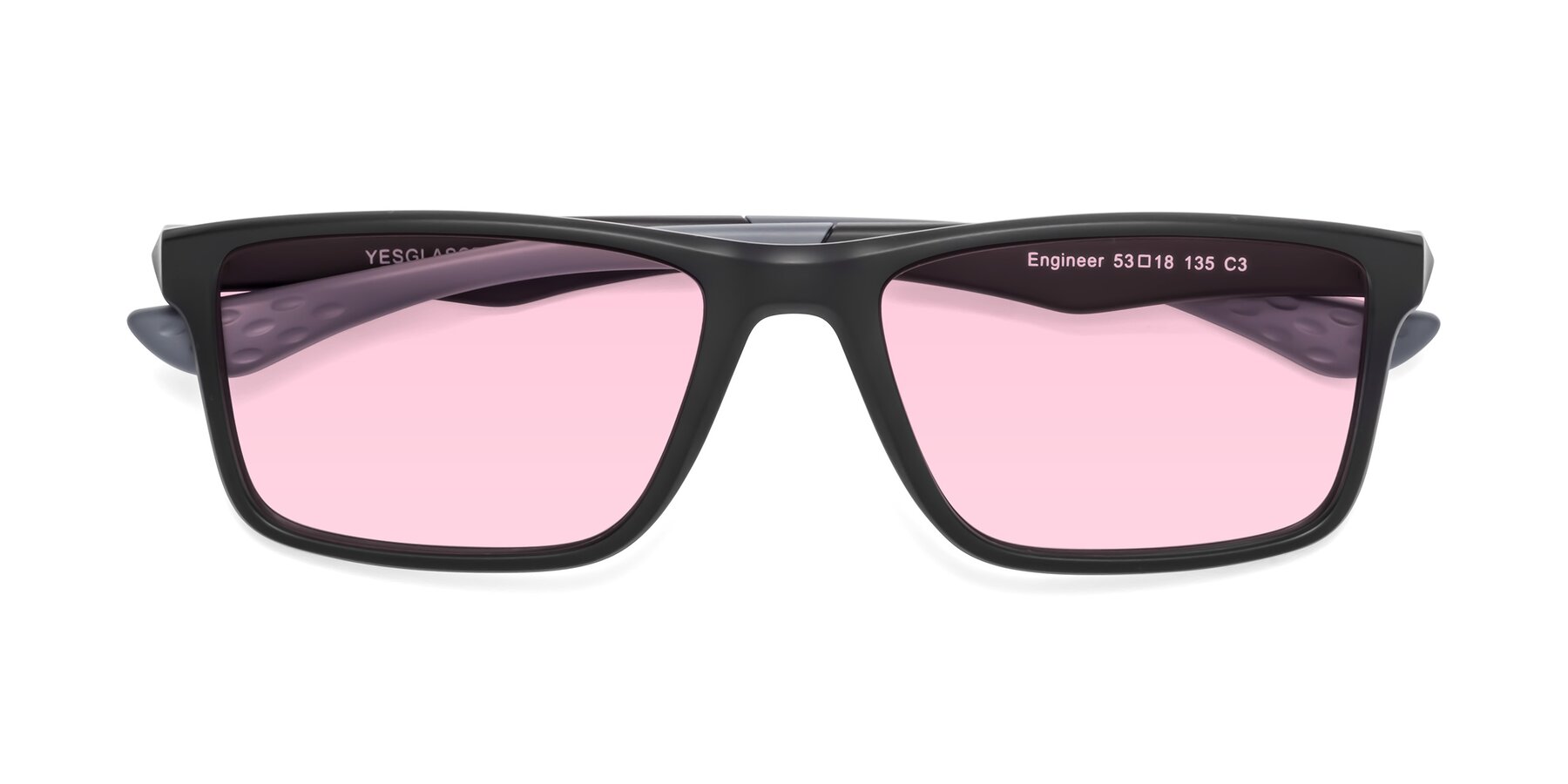Folded Front of Engineer in Matte Black-Gray with Light Pink Tinted Lenses