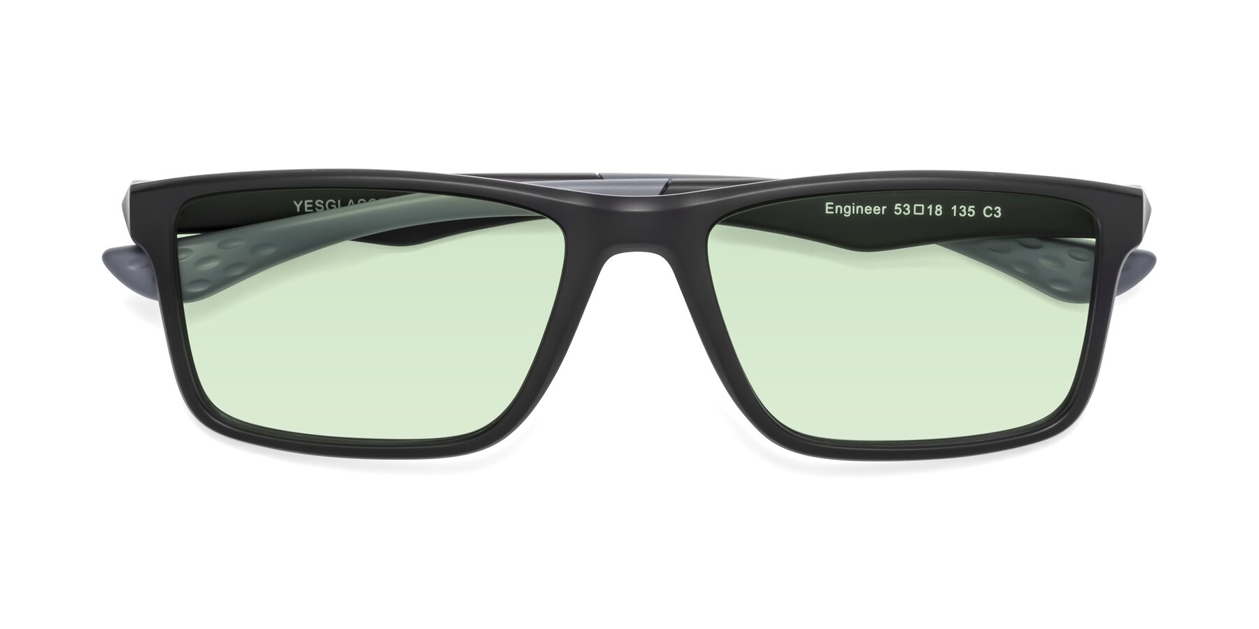 Folded Front of Engineer in Matte Black-Gray with Light Green Tinted Lenses