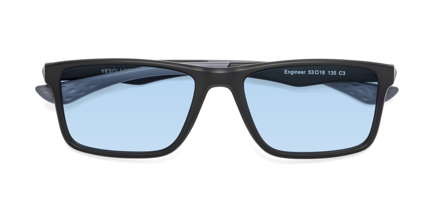 Folded Front of Engineer in Matte Black-Gray with Light Blue Tinted Lenses