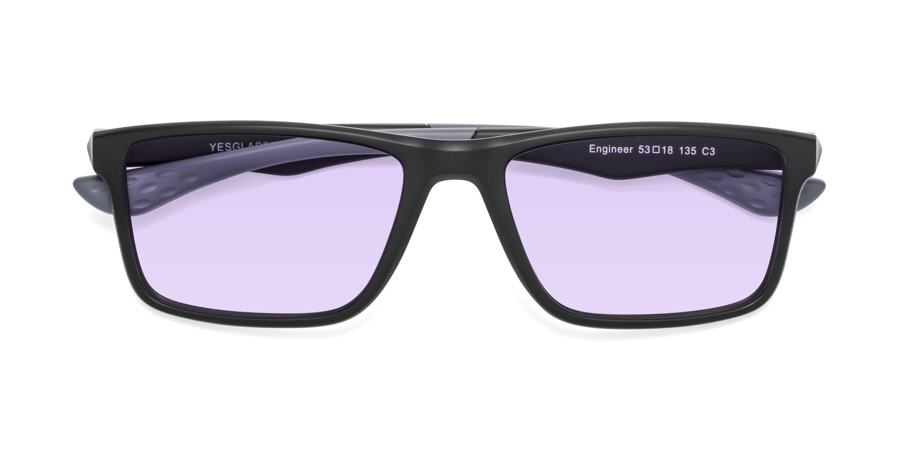 Folded Front of Engineer in Matte Black-Gray with Light Purple Tinted Lenses