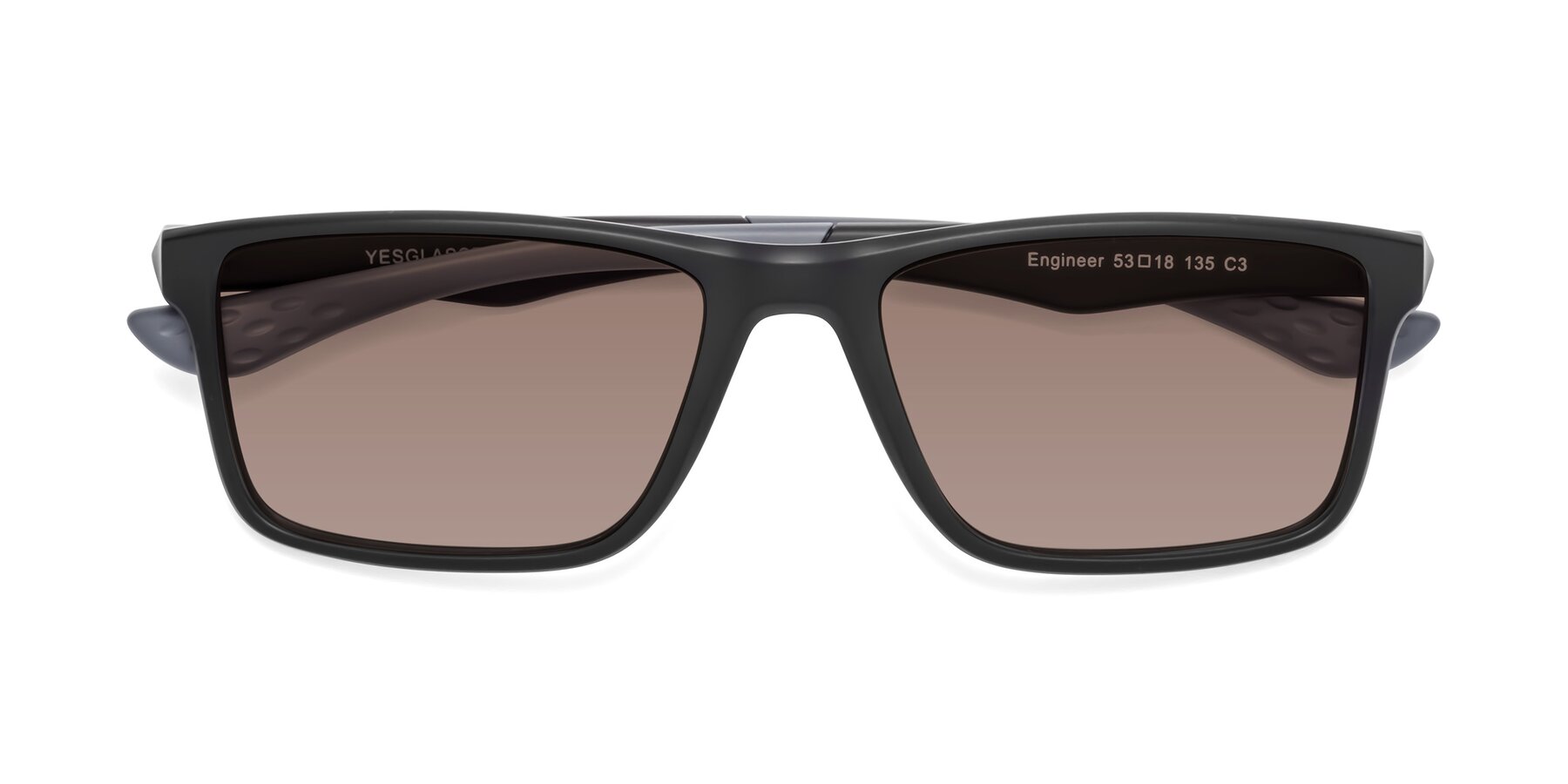 Folded Front of Engineer in Matte Black-Gray with Medium Brown Tinted Lenses