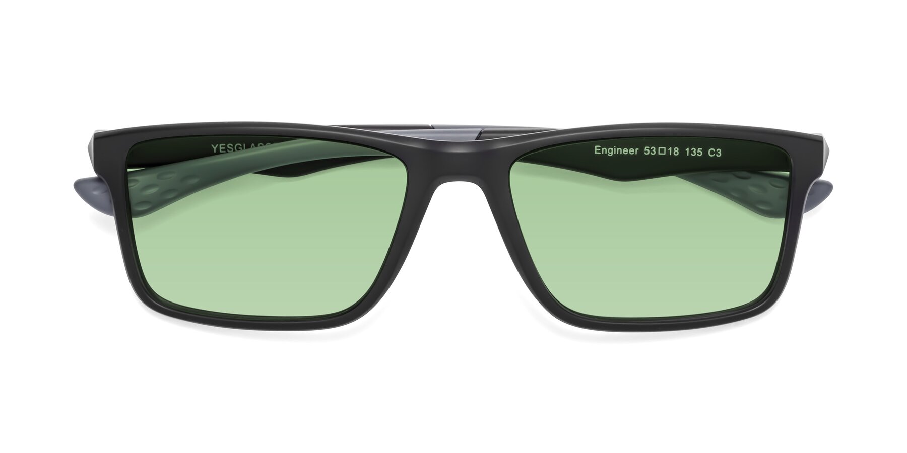 Folded Front of Engineer in Matte Black-Gray with Medium Green Tinted Lenses