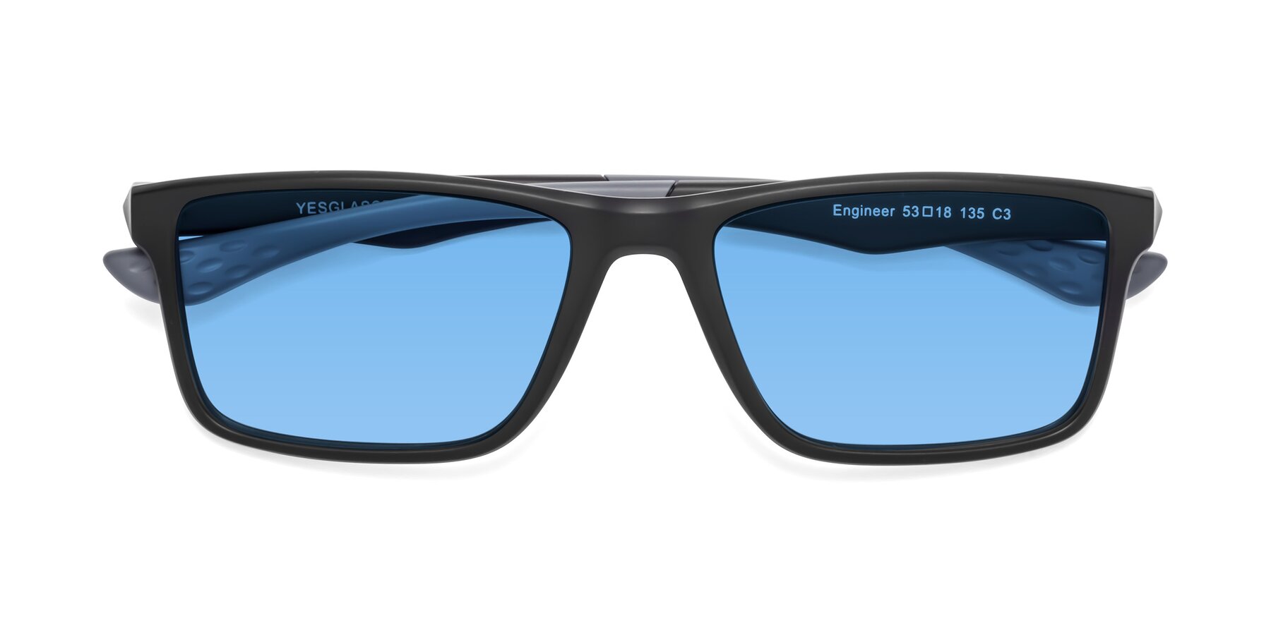Folded Front of Engineer in Matte Black-Gray with Medium Blue Tinted Lenses