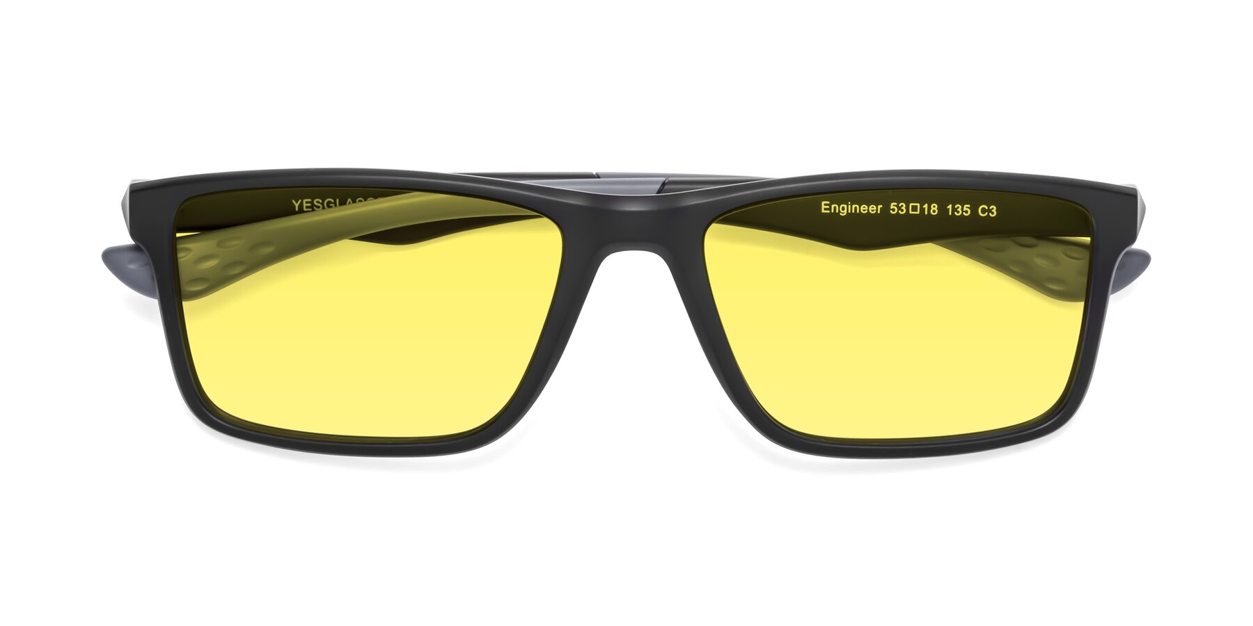 Folded Front of Engineer in Matte Black-Gray with Medium Yellow Tinted Lenses