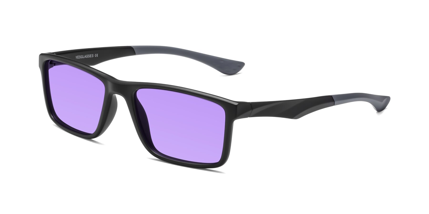 Angle of Engineer in Matte Black-Gray with Medium Purple Tinted Lenses