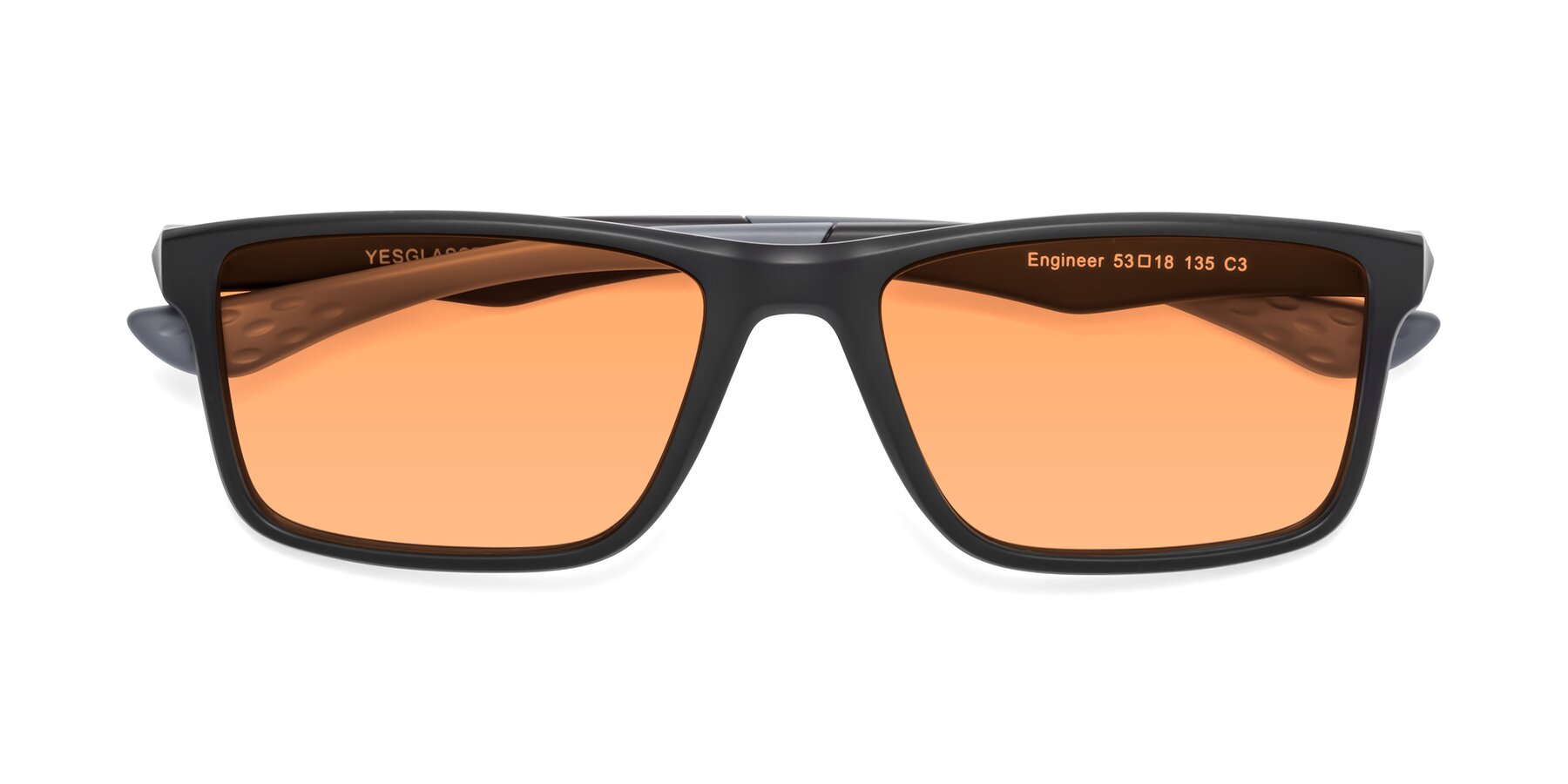 Folded Front of Engineer in Matte Black-Gray with Medium Orange Tinted Lenses