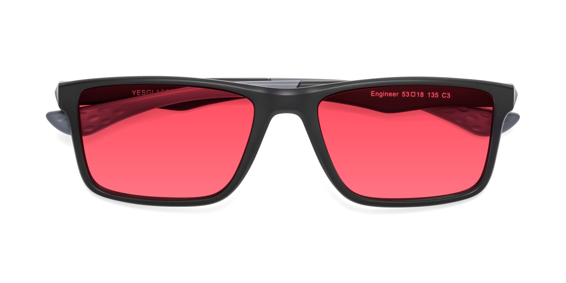 Folded Front of Engineer in Matte Black-Gray with Red Tinted Lenses