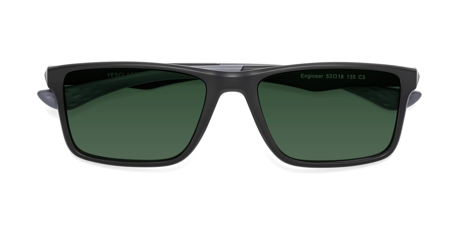 Folded Front of Engineer in Matte Black-Gray with Green Tinted Lenses