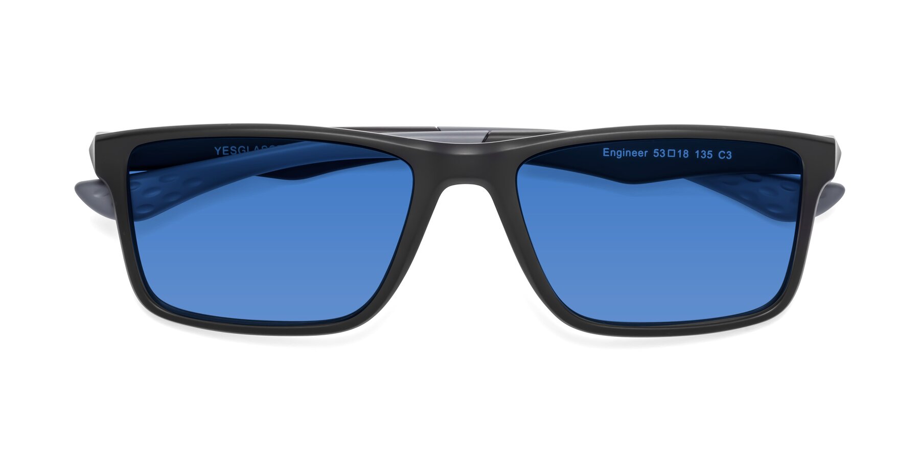 Folded Front of Engineer in Matte Black-Gray with Blue Tinted Lenses