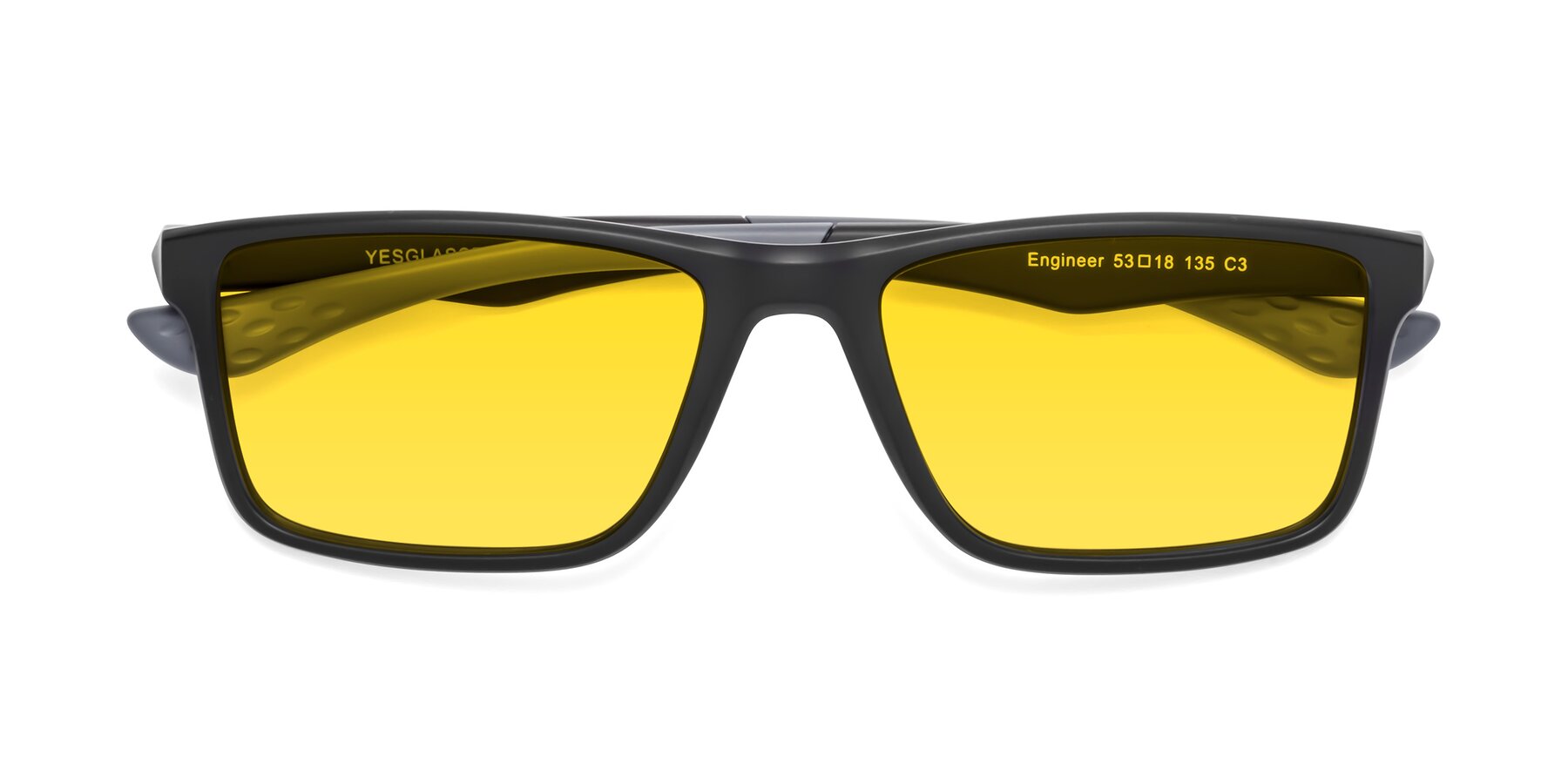 Folded Front of Engineer in Matte Black-Gray with Yellow Tinted Lenses