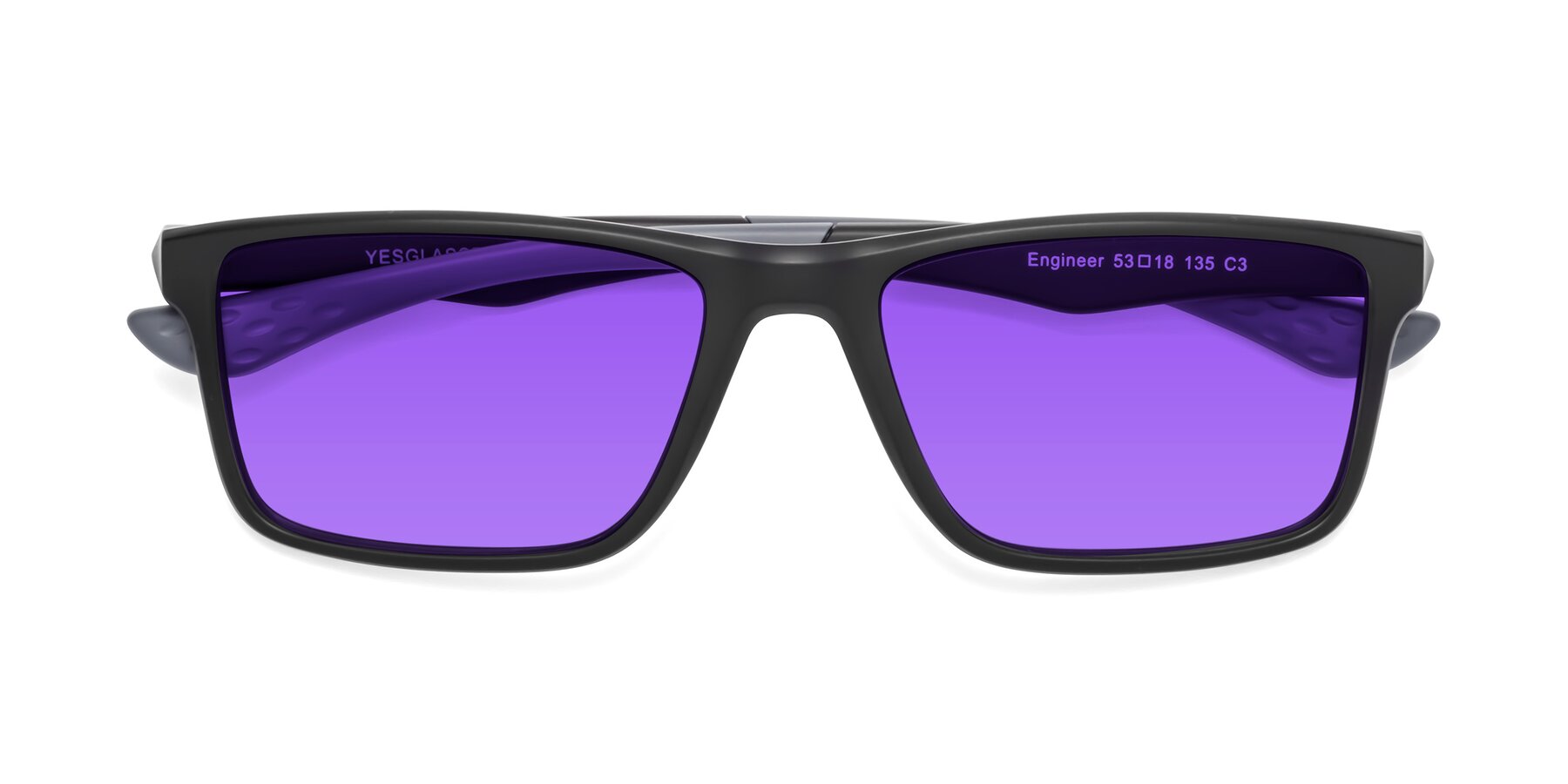 Folded Front of Engineer in Matte Black-Gray with Purple Tinted Lenses
