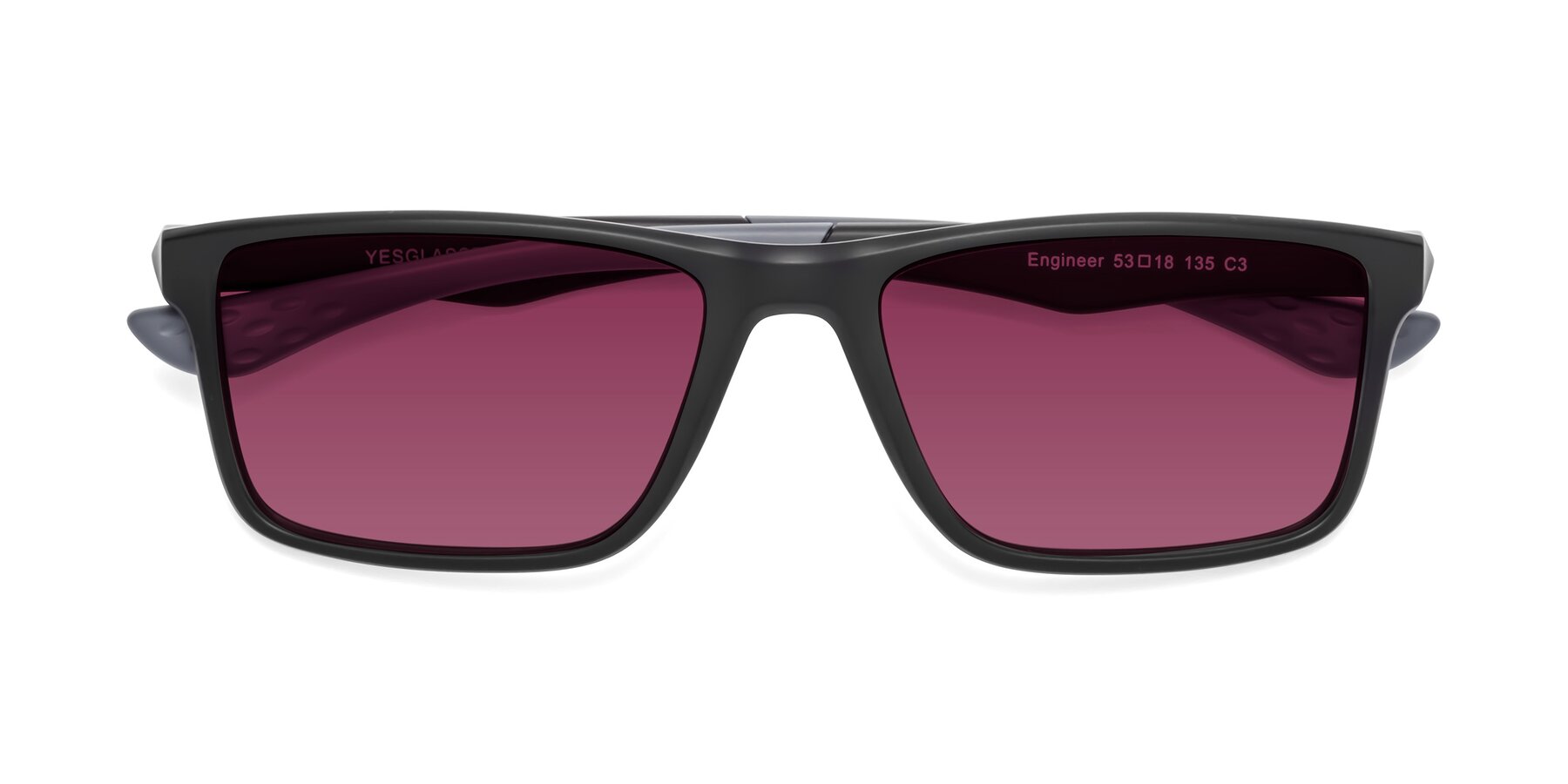 Folded Front of Engineer in Matte Black-Gray with Wine Tinted Lenses