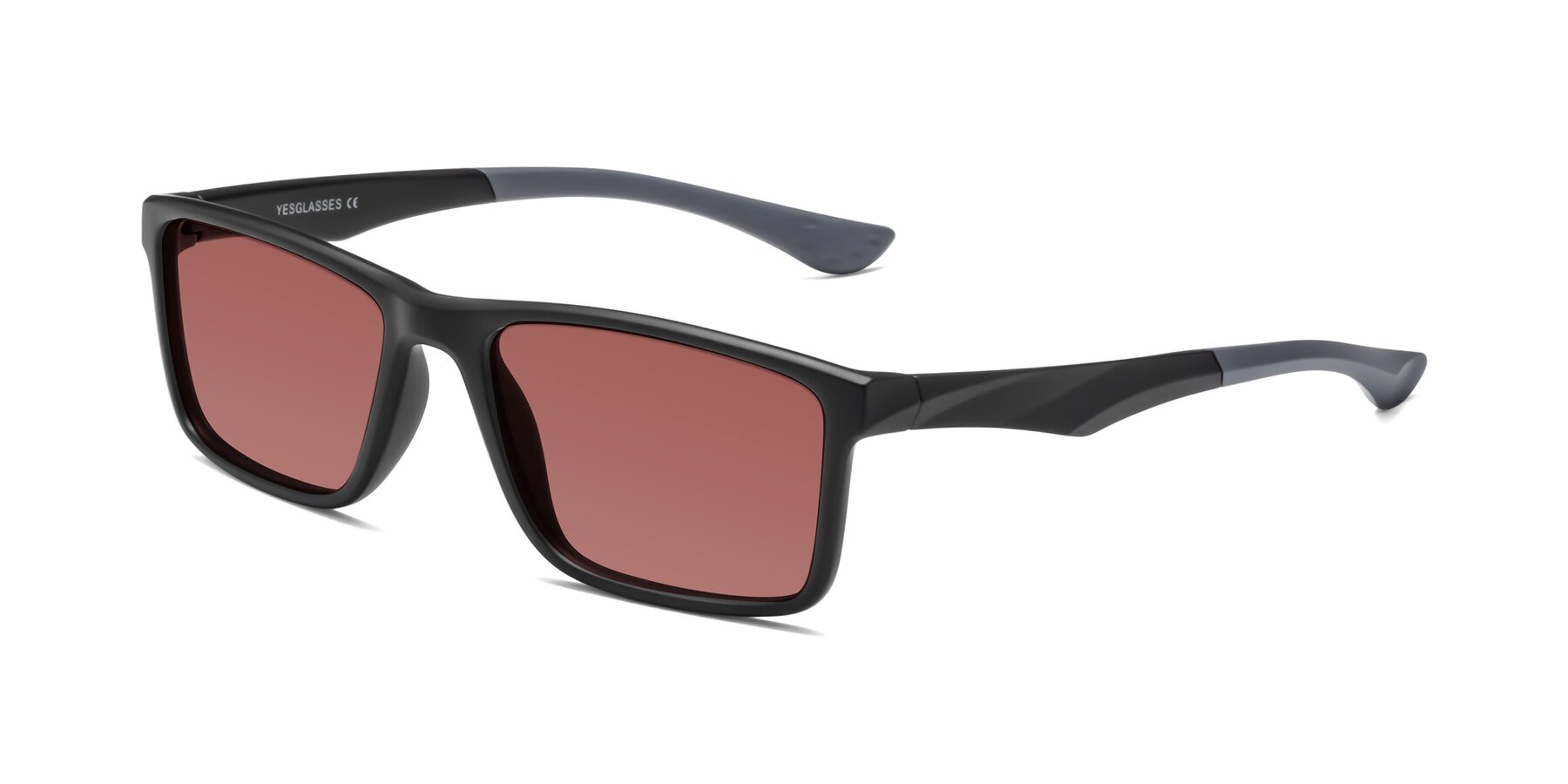 Angle of Engineer in Matte Black-Gray with Garnet Tinted Lenses