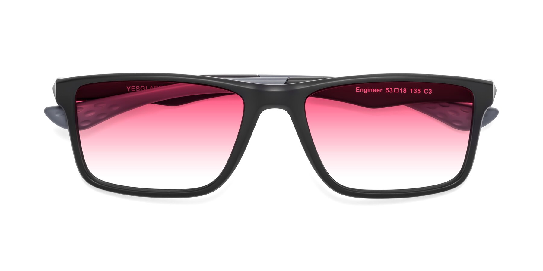 Folded Front of Engineer in Matte Black-Gray with Pink Gradient Lenses