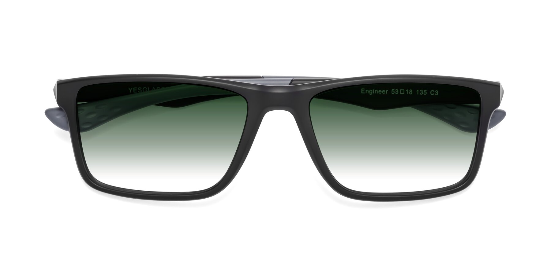 Folded Front of Engineer in Matte Black-Gray with Green Gradient Lenses