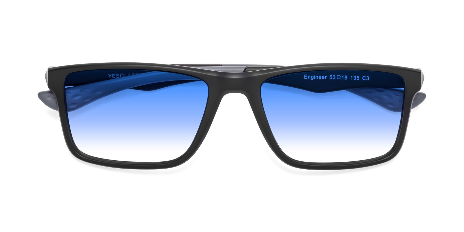 Folded Front of Engineer in Matte Black-Gray with Blue Gradient Lenses
