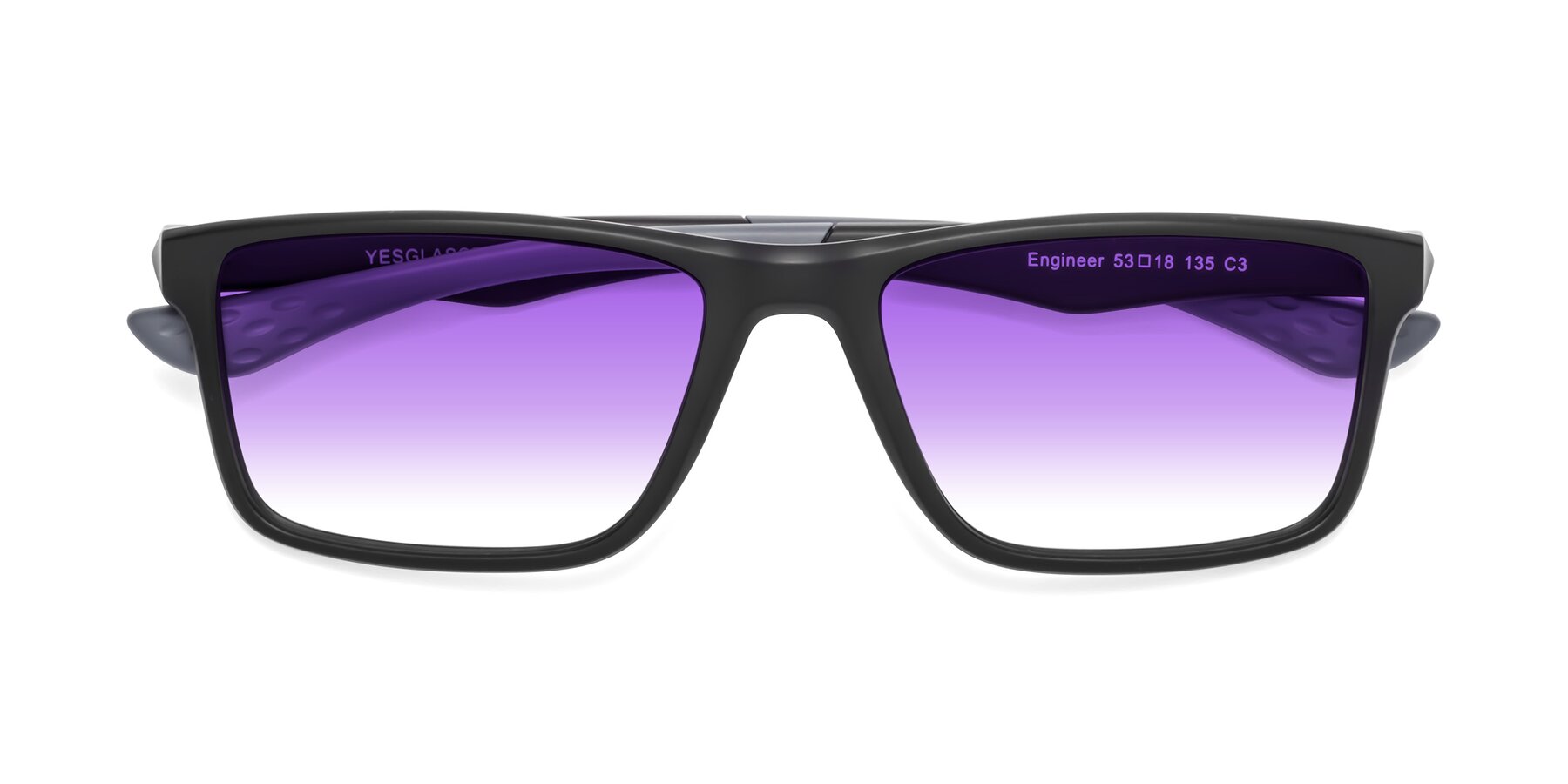 Folded Front of Engineer in Matte Black-Gray with Purple Gradient Lenses