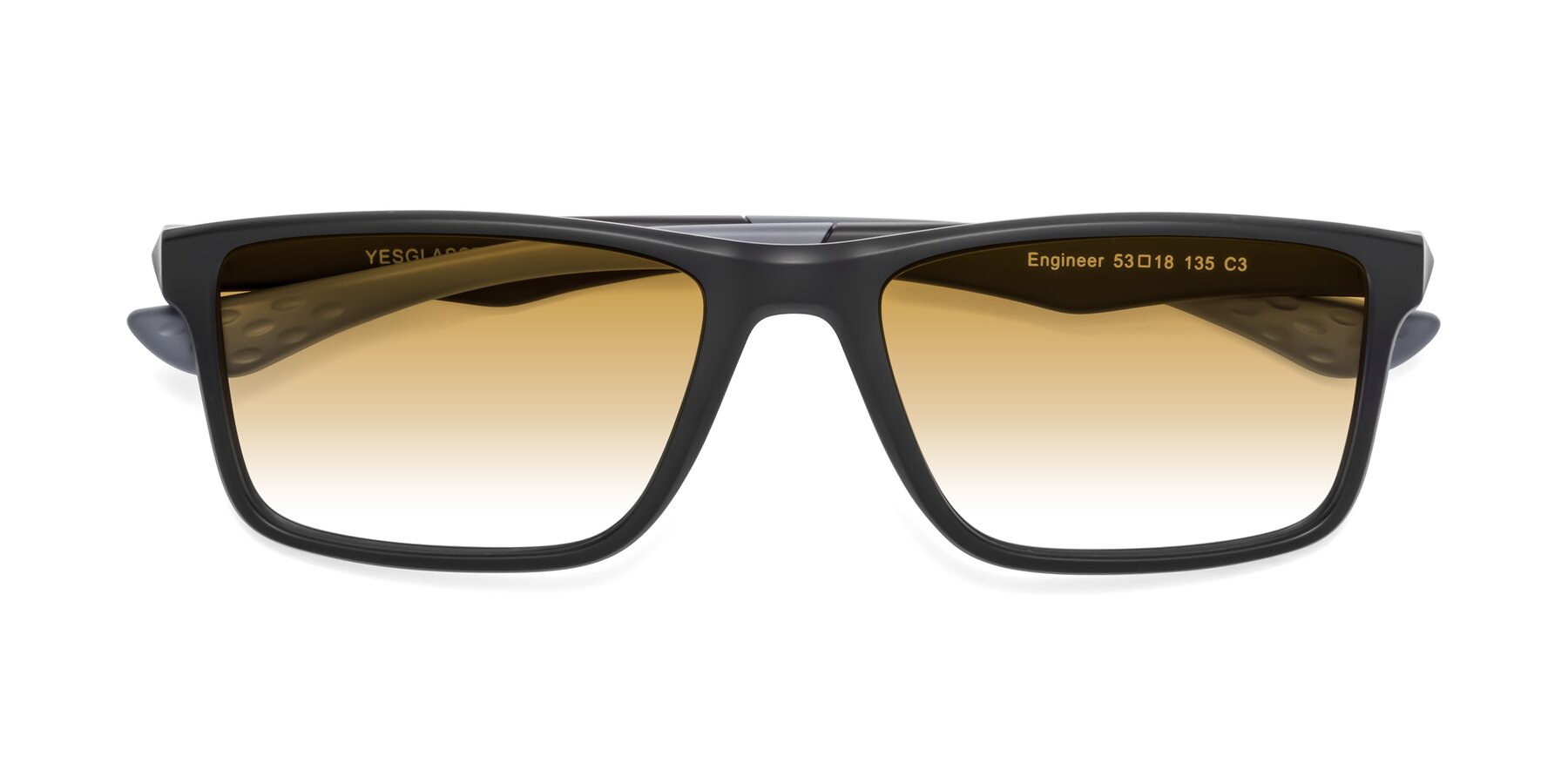 Folded Front of Engineer in Matte Black-Gray with Champagne Gradient Lenses