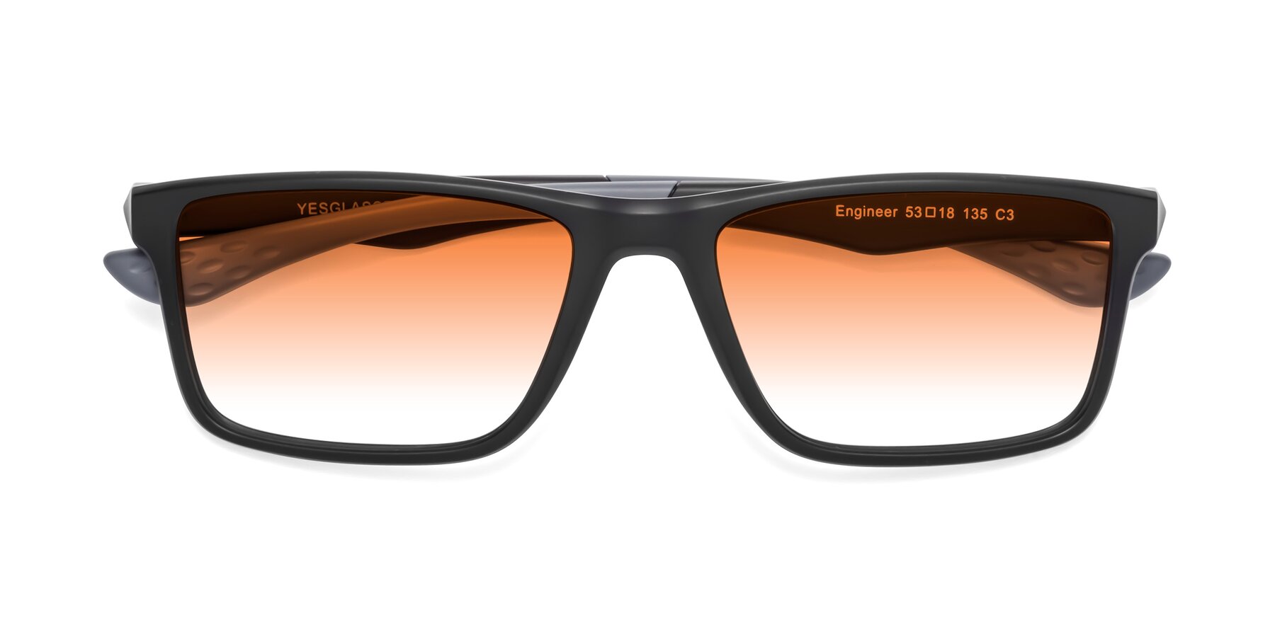 Folded Front of Engineer in Matte Black-Gray with Orange Gradient Lenses