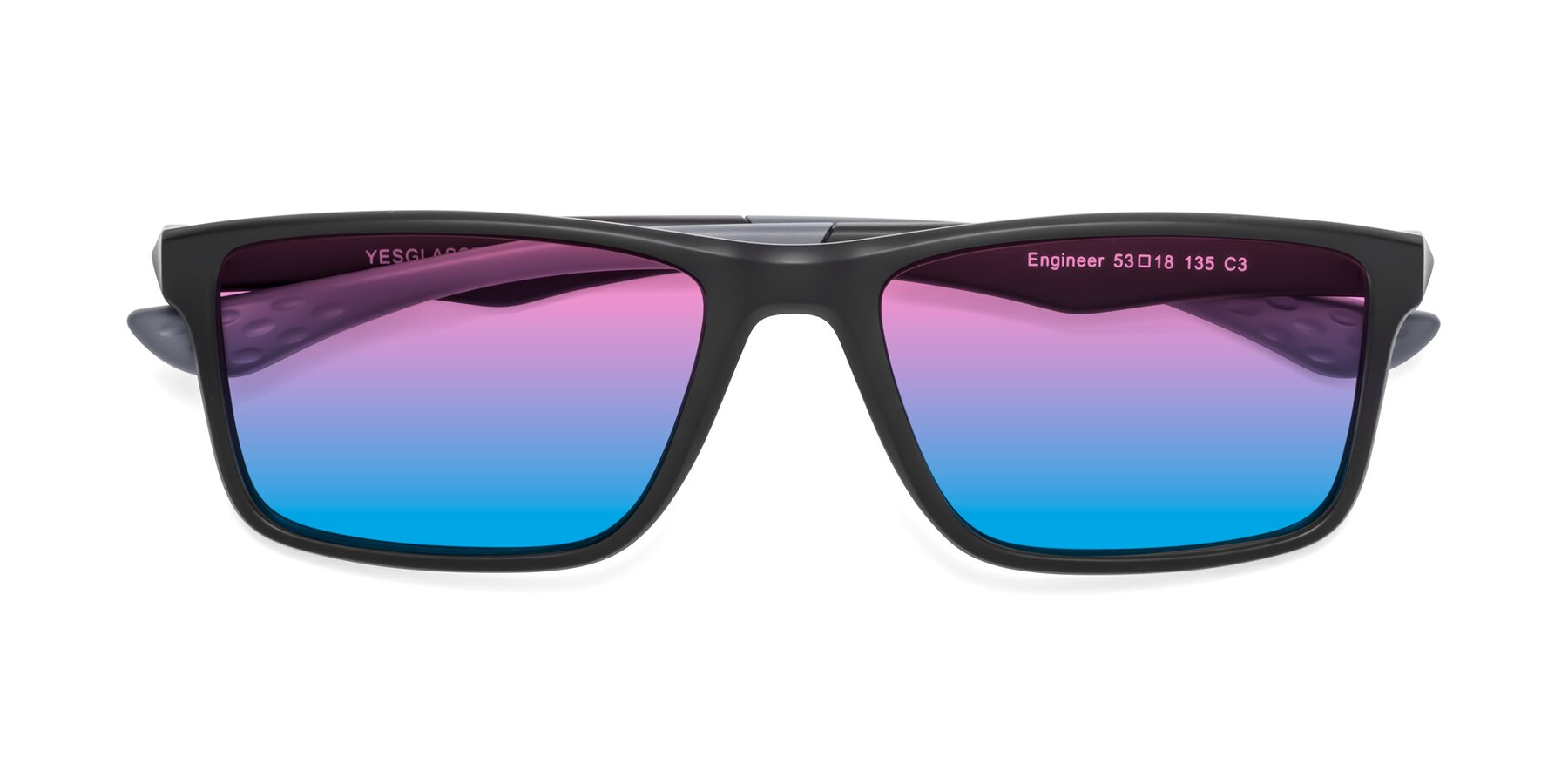 Folded Front of Engineer in Matte Black-Gray with Pink / Blue Gradient Lenses