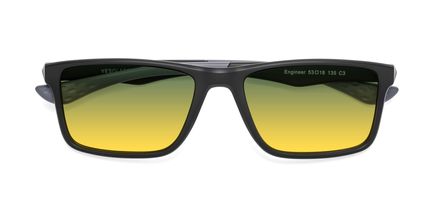 Folded Front of Engineer in Matte Black-Gray with Green / Yellow Gradient Lenses