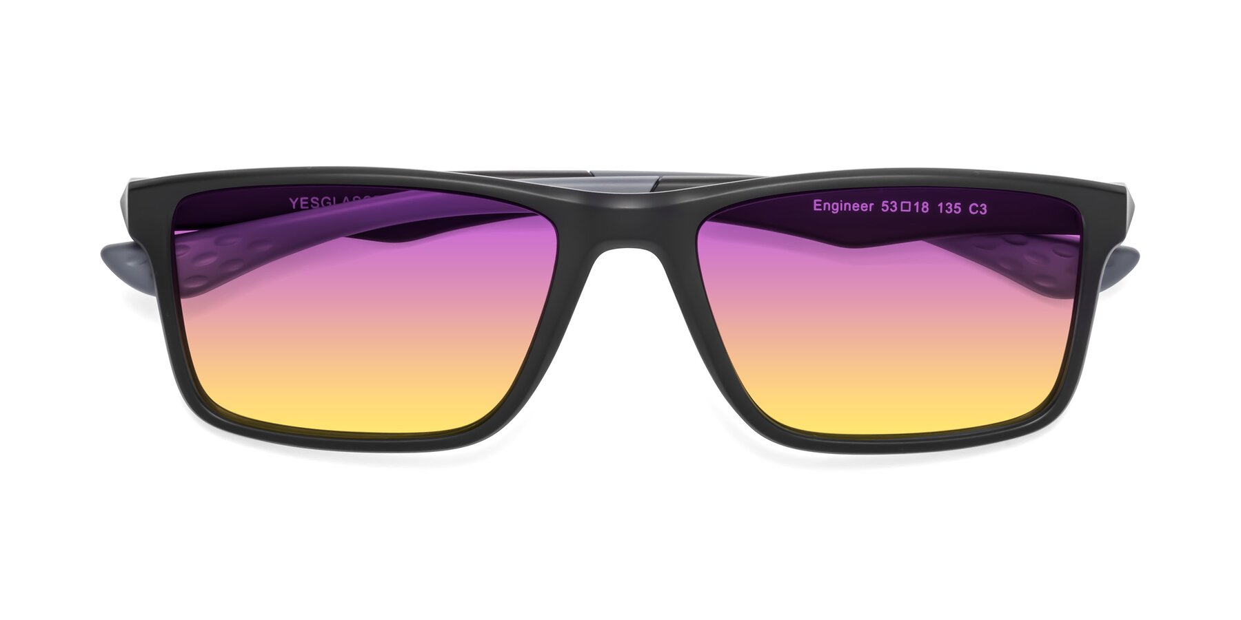 Folded Front of Engineer in Matte Black-Gray with Purple / Yellow Gradient Lenses