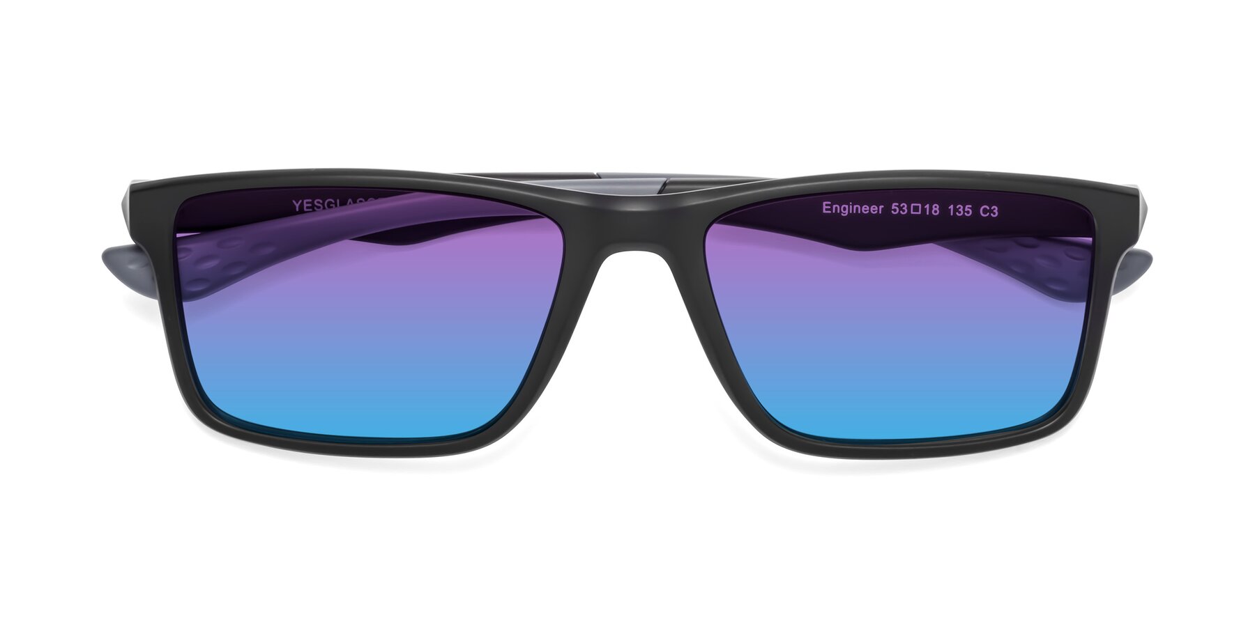 Folded Front of Engineer in Matte Black-Gray with Purple / Blue Gradient Lenses