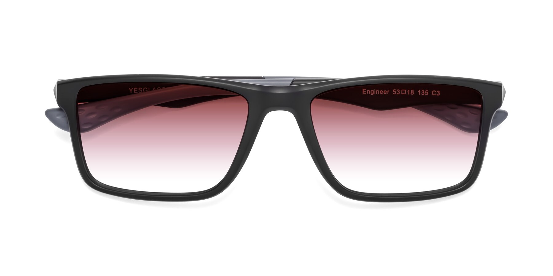 Folded Front of Engineer in Matte Black-Gray with Garnet Gradient Lenses