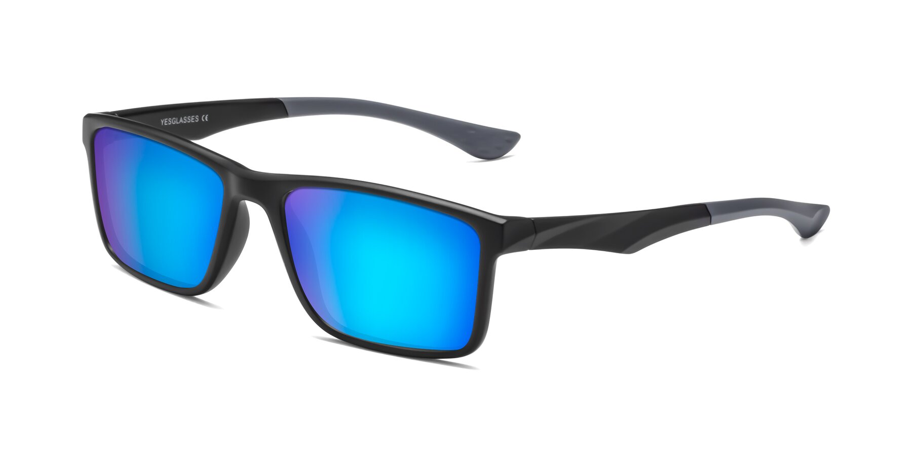 Angle of Engineer in Matte Black-Gray with Blue Mirrored Lenses