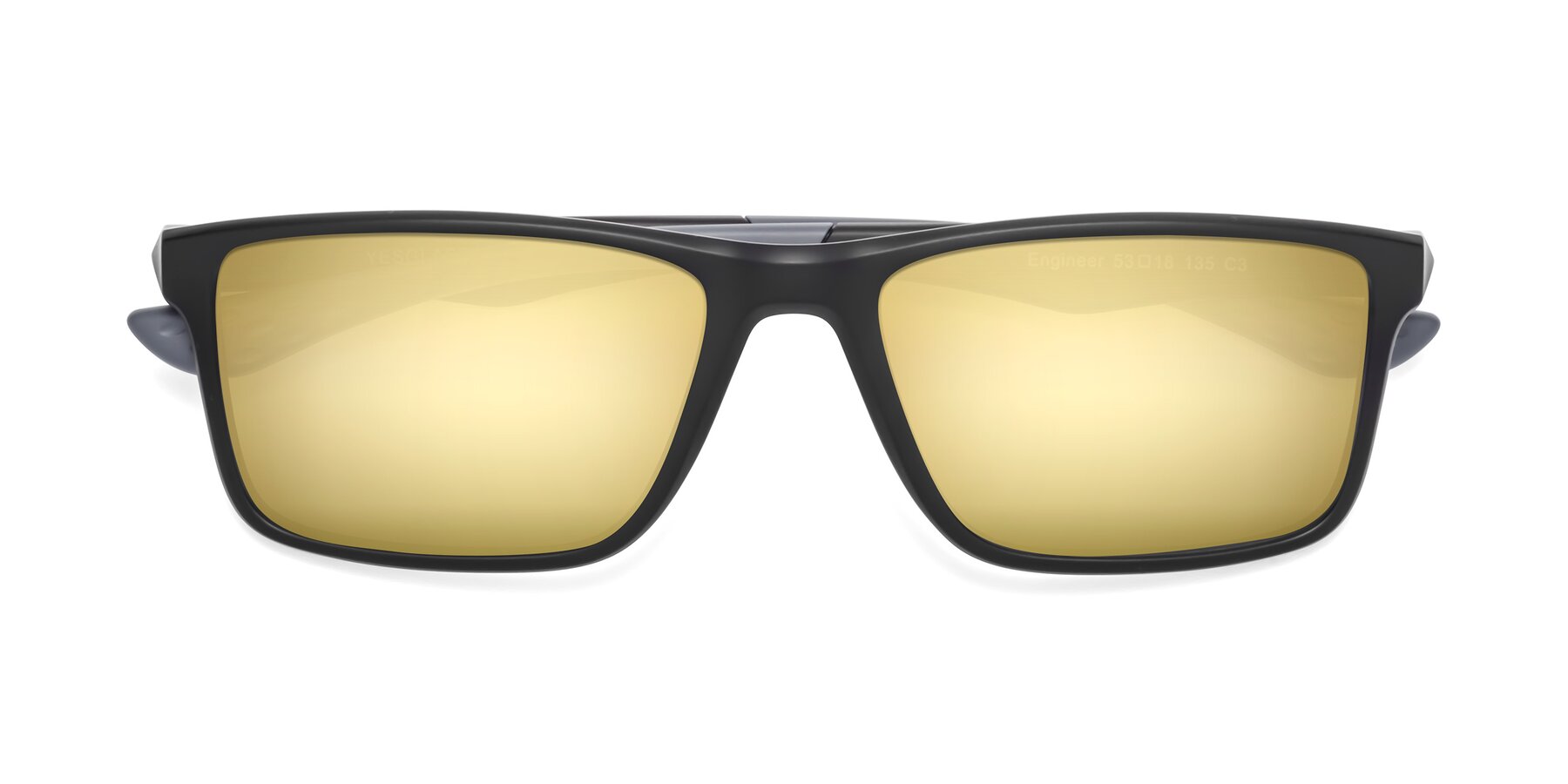 Folded Front of Engineer in Matte Black-Gray with Gold Mirrored Lenses