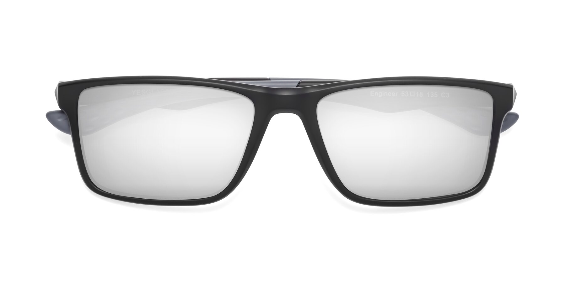 Folded Front of Engineer in Matte Black-Gray with Silver Mirrored Lenses