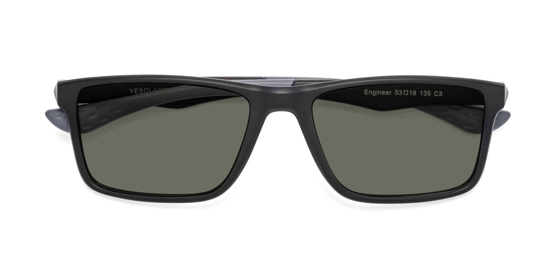Folded Front of Engineer in Matte Black-Gray with Gray Polarized Lenses