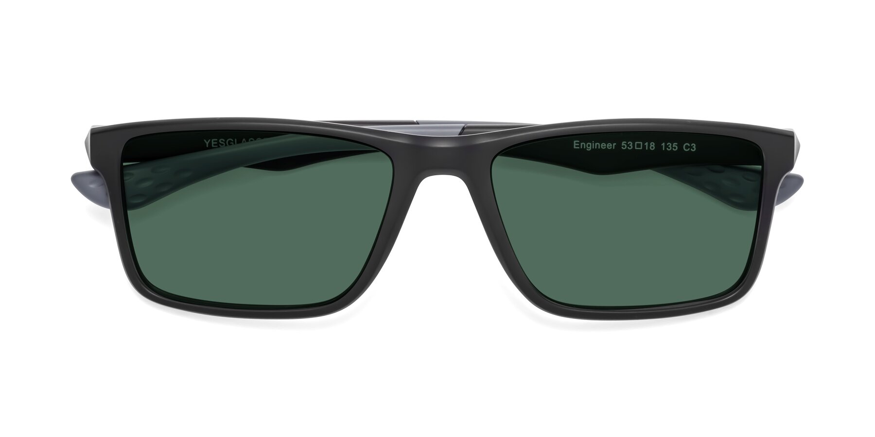 Folded Front of Engineer in Matte Black-Gray with Green Polarized Lenses
