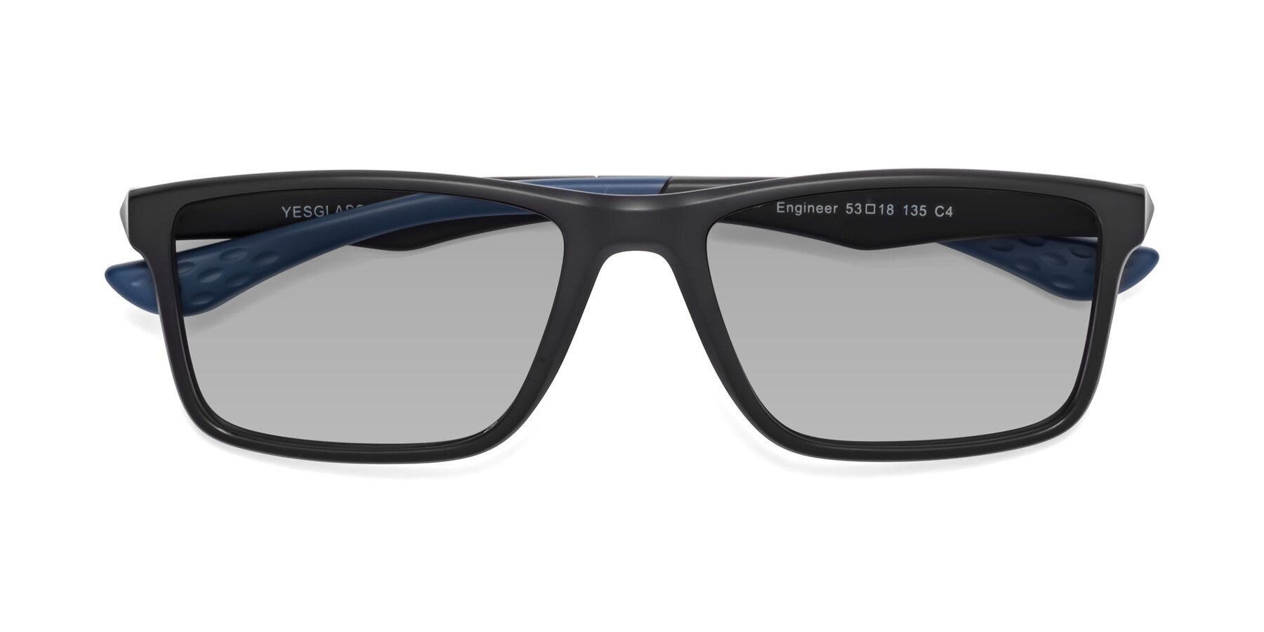 Folded Front of Engineer in Matte Black-Blue with Light Gray Tinted Lenses