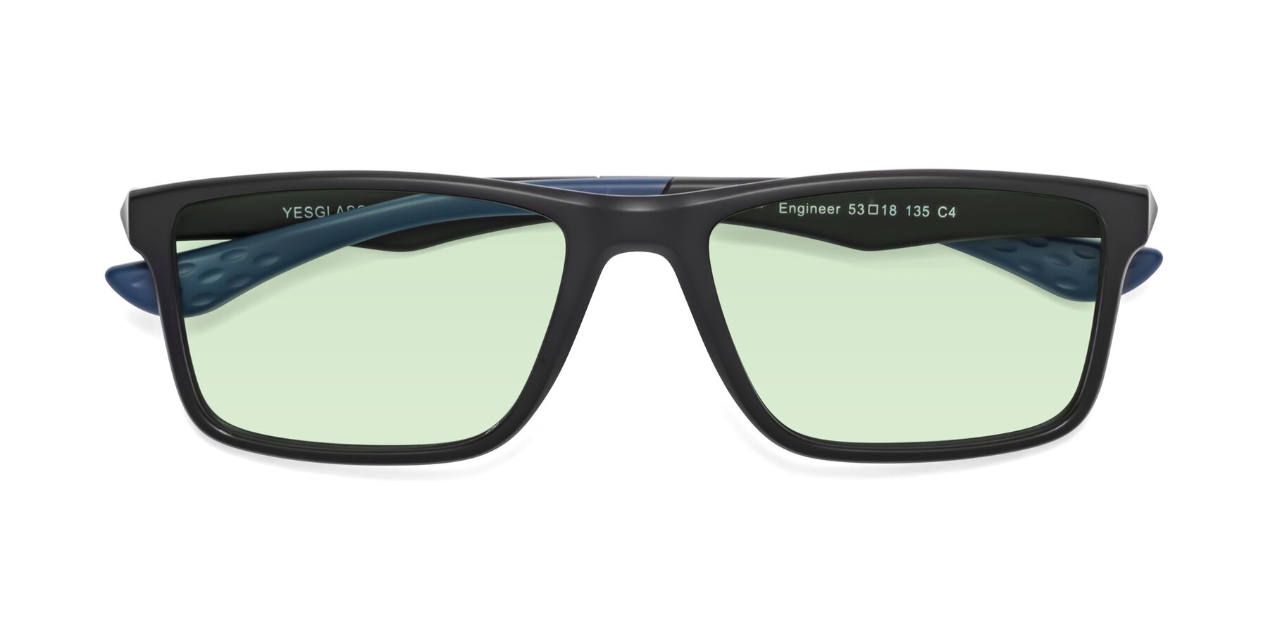 Folded Front of Engineer in Matte Black-Blue with Light Green Tinted Lenses