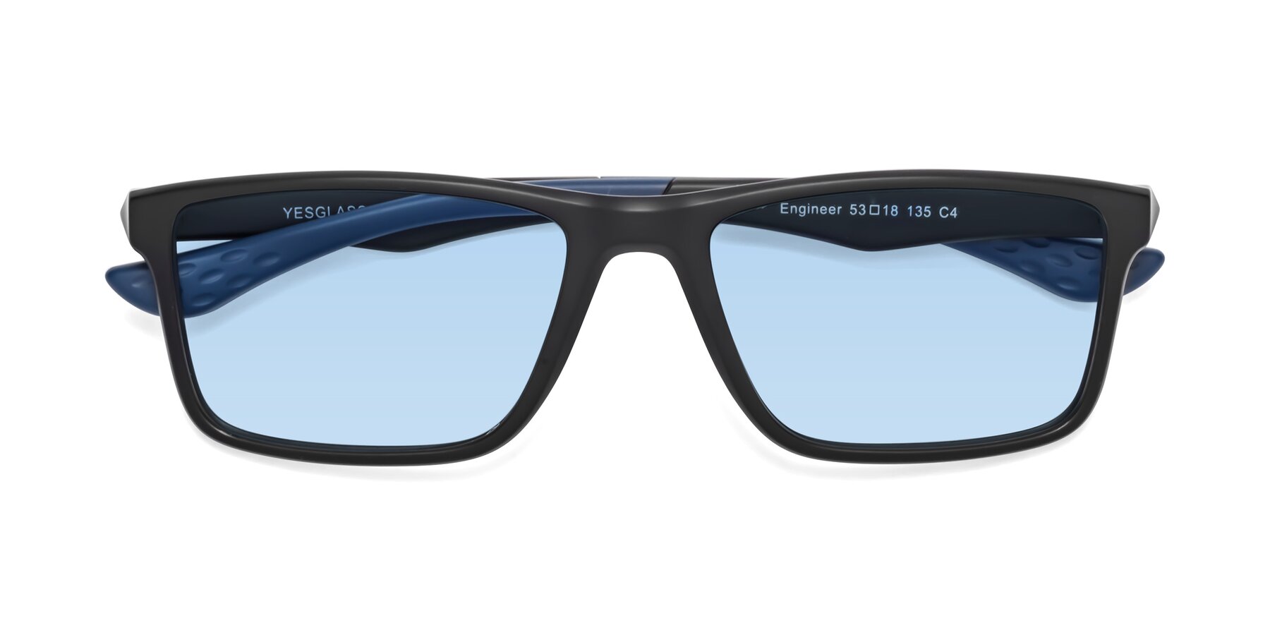 Folded Front of Engineer in Matte Black-Blue with Light Blue Tinted Lenses