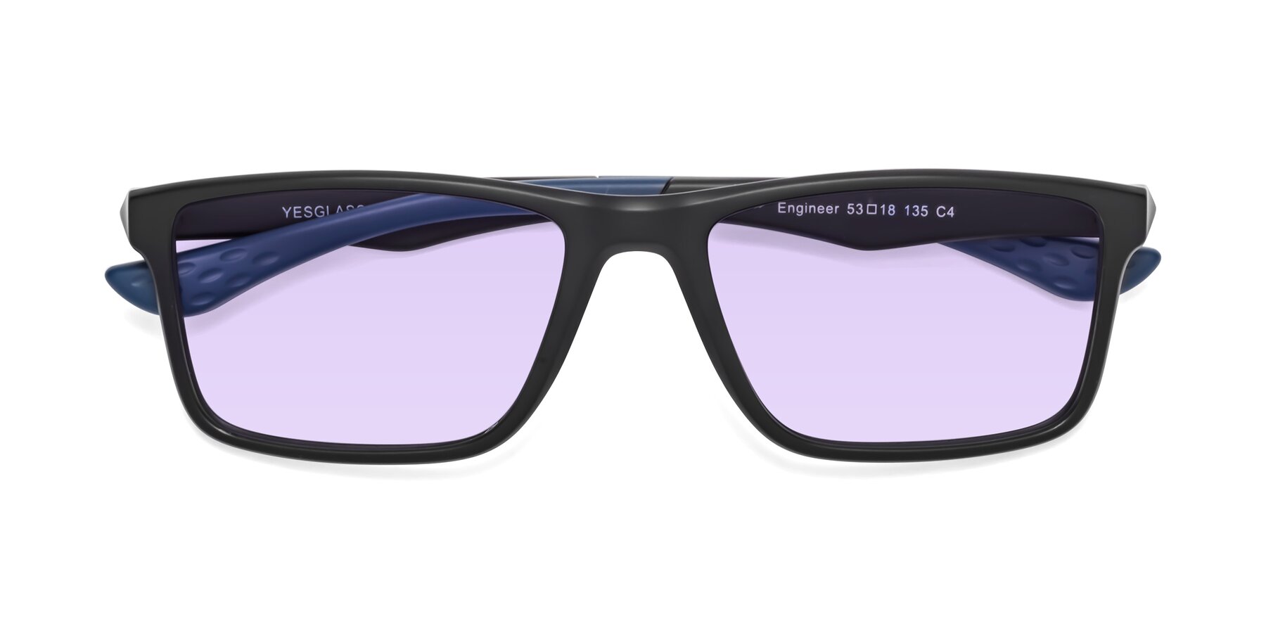 Folded Front of Engineer in Matte Black-Blue with Light Purple Tinted Lenses