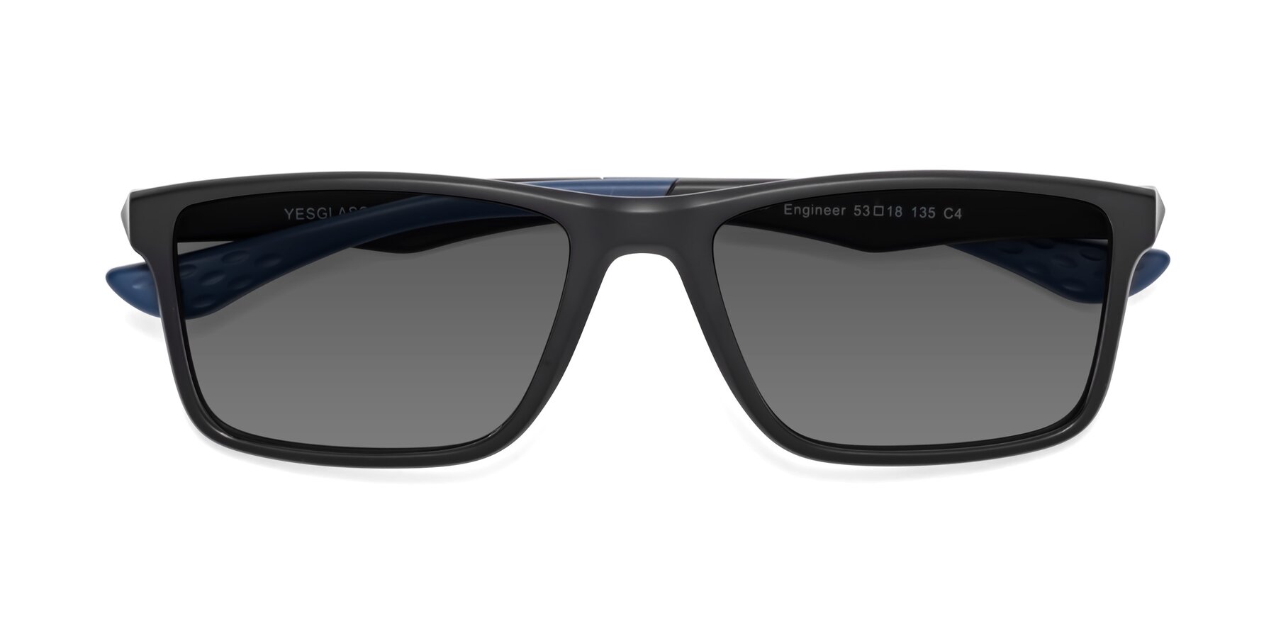 Folded Front of Engineer in Matte Black-Blue with Medium Gray Tinted Lenses