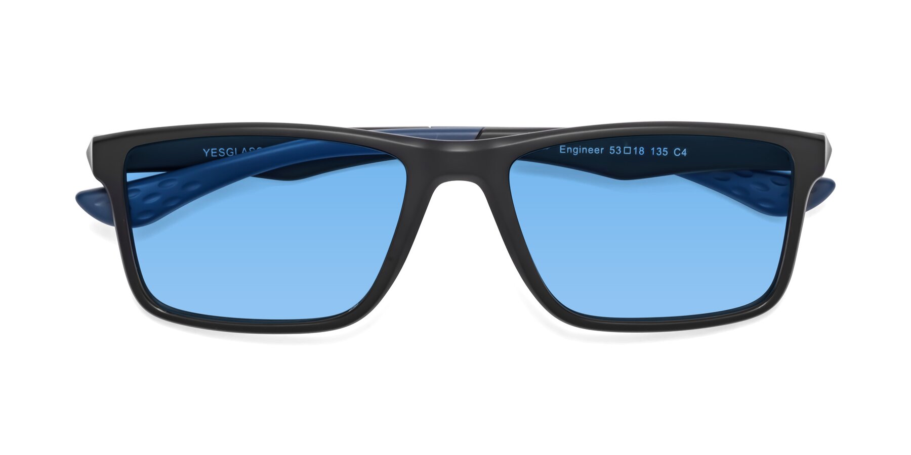Folded Front of Engineer in Matte Black-Blue with Medium Blue Tinted Lenses