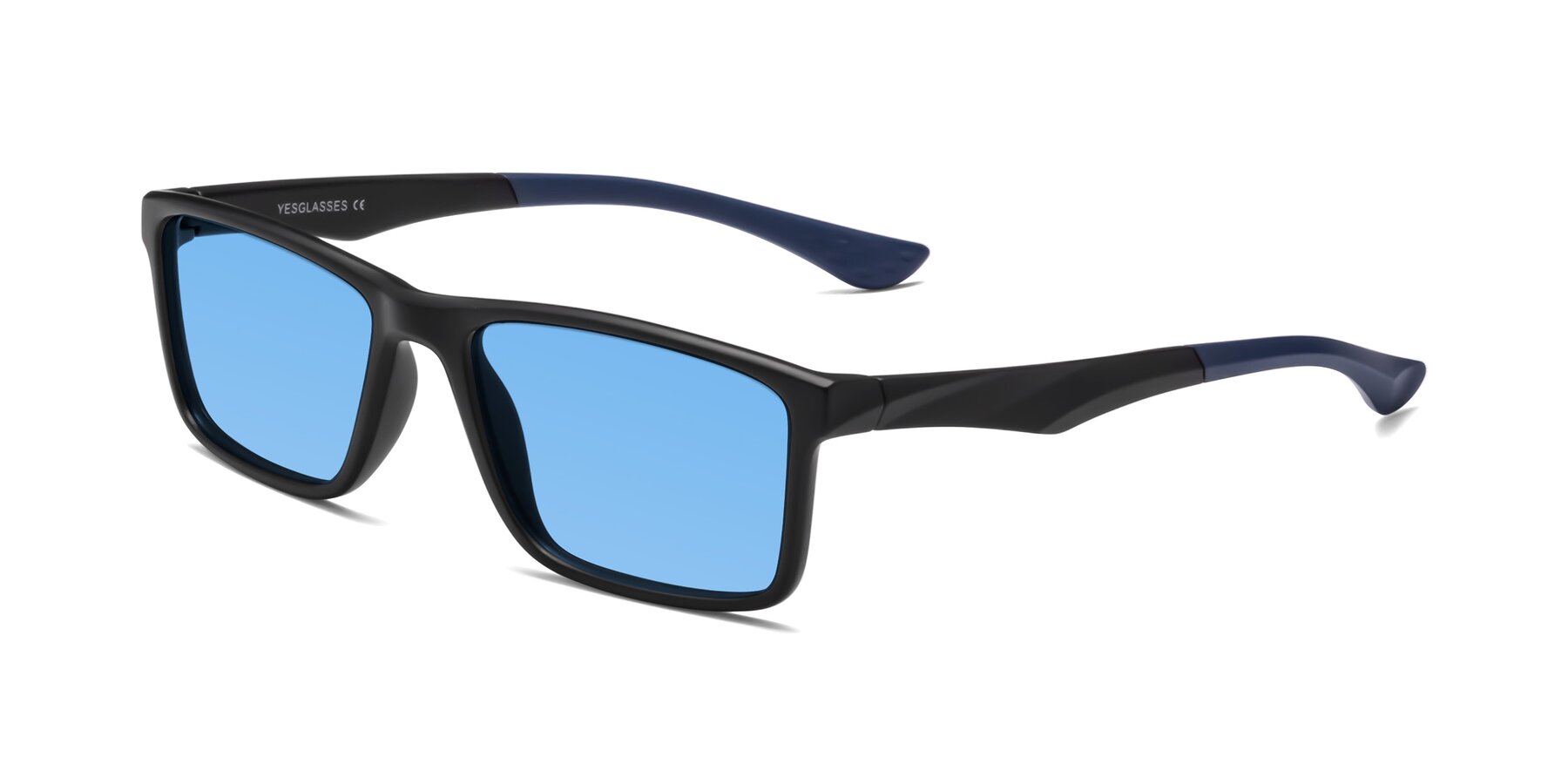Angle of Engineer in Matte Black-Blue with Medium Blue Tinted Lenses