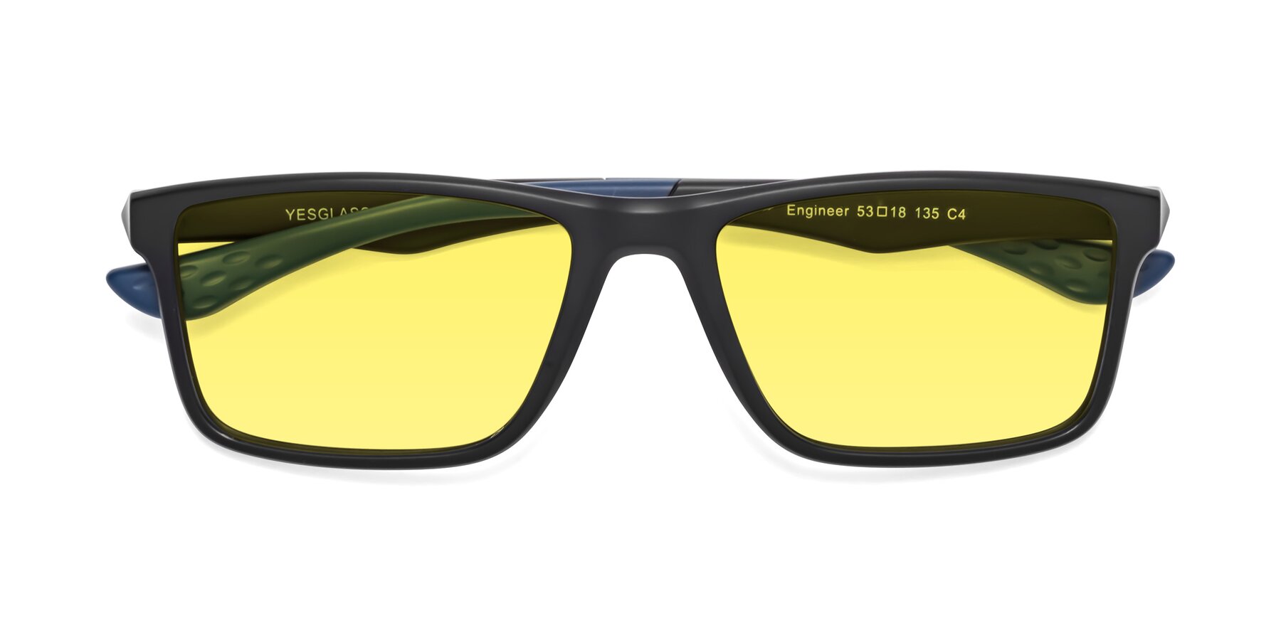 Folded Front of Engineer in Matte Black-Blue with Medium Yellow Tinted Lenses