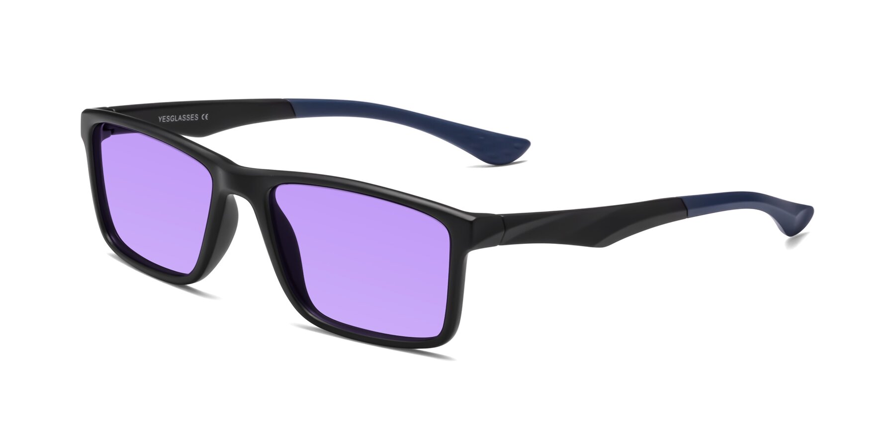 Angle of Engineer in Matte Black-Blue with Medium Purple Tinted Lenses
