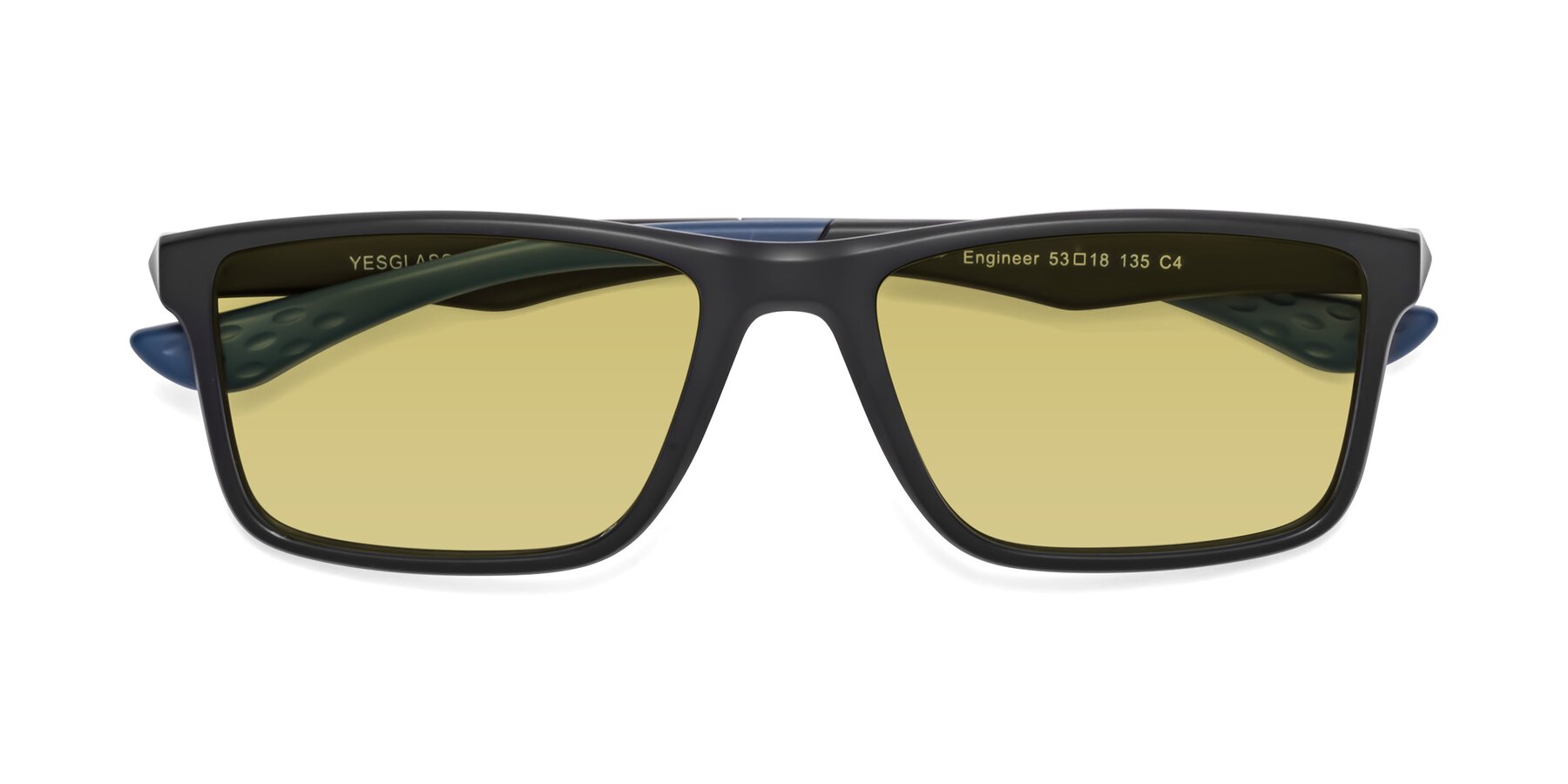 Folded Front of Engineer in Matte Black-Blue with Medium Champagne Tinted Lenses