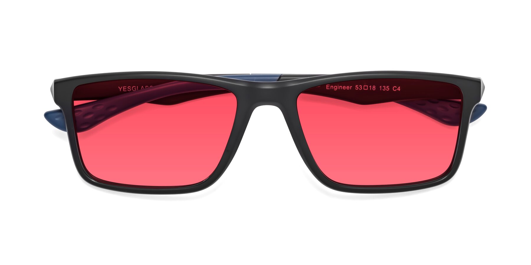 Folded Front of Engineer in Matte Black-Blue with Red Tinted Lenses
